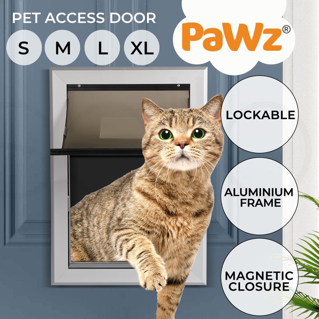 PaWz Aluminium Pet Access Door Dog Cat Dual Flexi Flap For Wooden Wall S