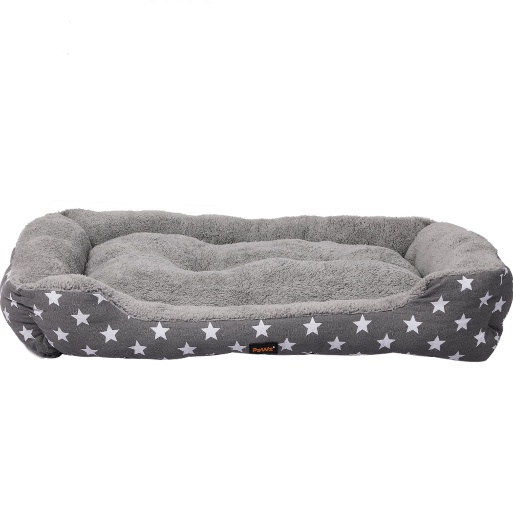 PaWz Pet Dog Cat Bed Deluxe Soft Cushion Lining Warm Kennel Grey Star XL