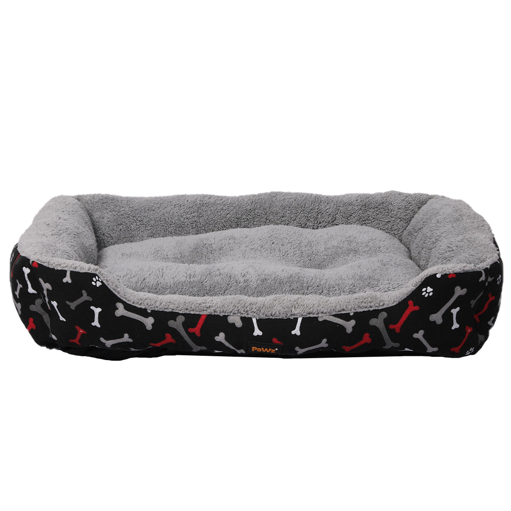 PaWz Pet Dog Cat Bed Deluxe Soft Cushion Lining Warm Kennel Black Bone L
