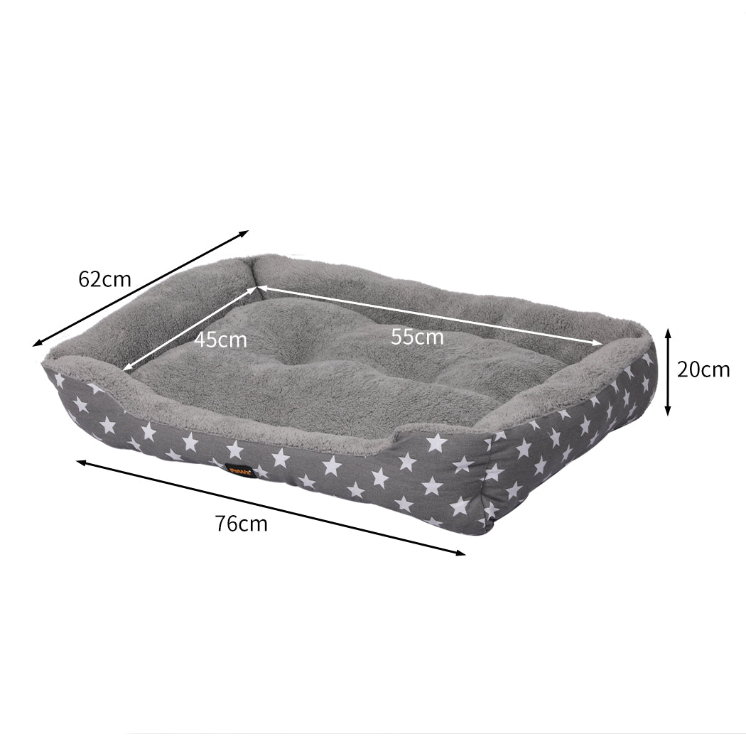 PaWz Pet Dog Cat Bed Deluxe Soft Cushion Lining Warm Kennel Grey Star L