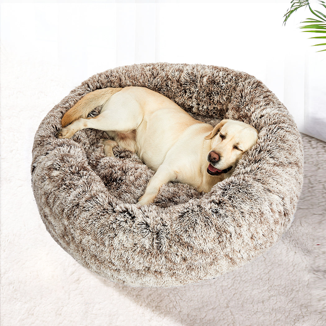 PaWz Pet Bed Cat Dog Donut Nest Calming Mat Soft Plush Kennel Brown Size XL