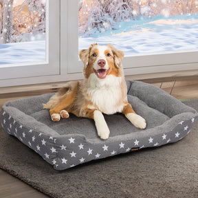 PaWz Pet Dog Cat Bed Deluxe Soft Cushion Lining Warm Kennel Grey Star L
